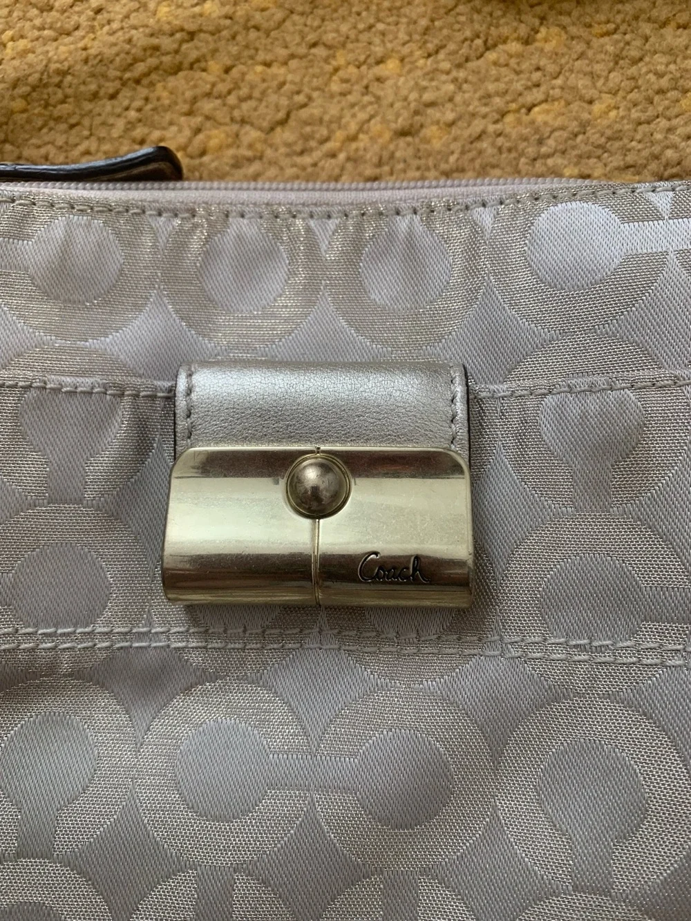 Coach Light Gray & gold Signature Crossbody Bag with Gold Hardware